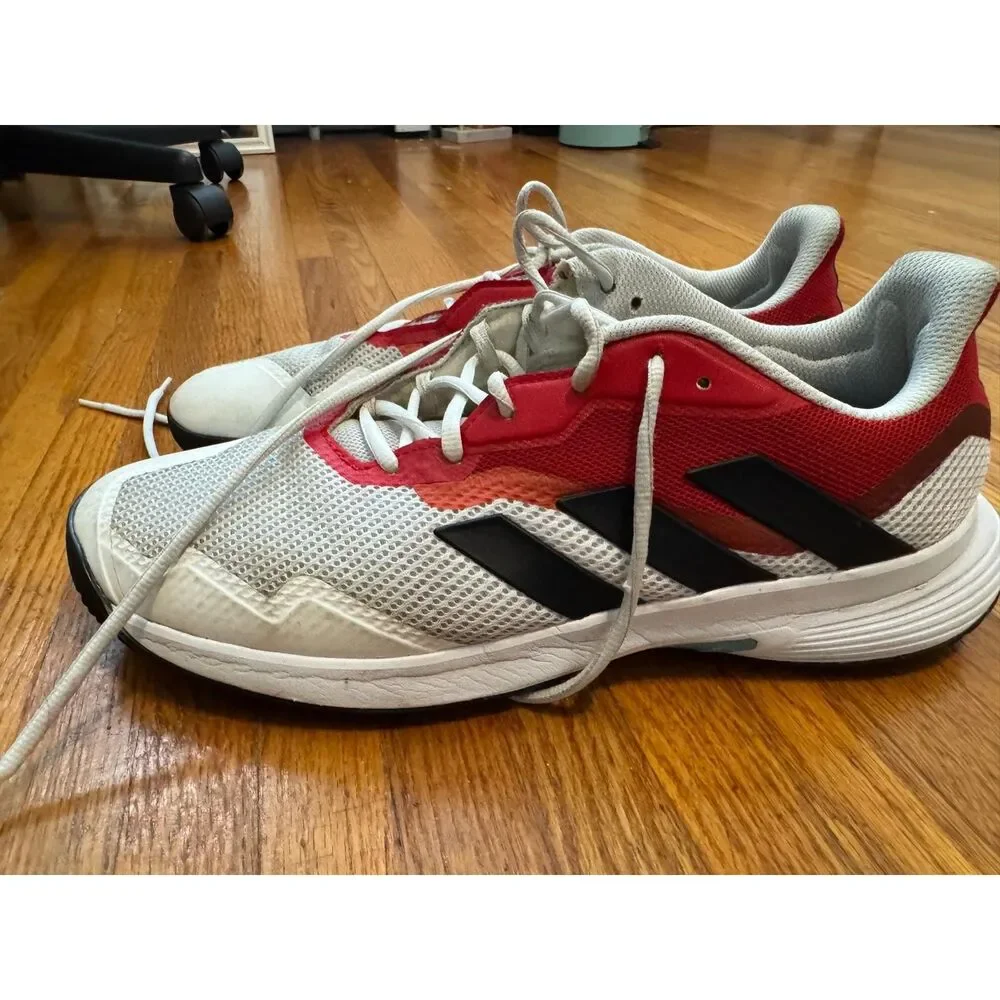 adidas Men's Court Tennis Shoes White Red Black Size 12.5